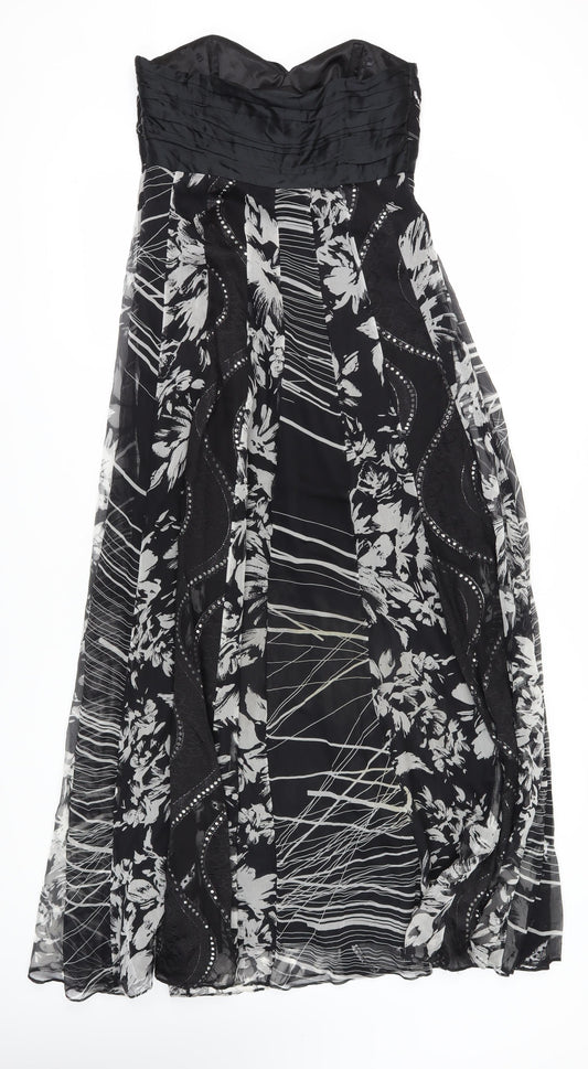 Monsoon Women's Black Floral Strapless Long Dress