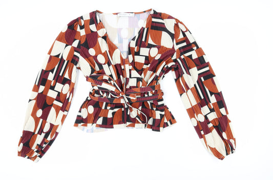 Womens UK Size 10 Warehouse Multicoloured Wrap Blouse