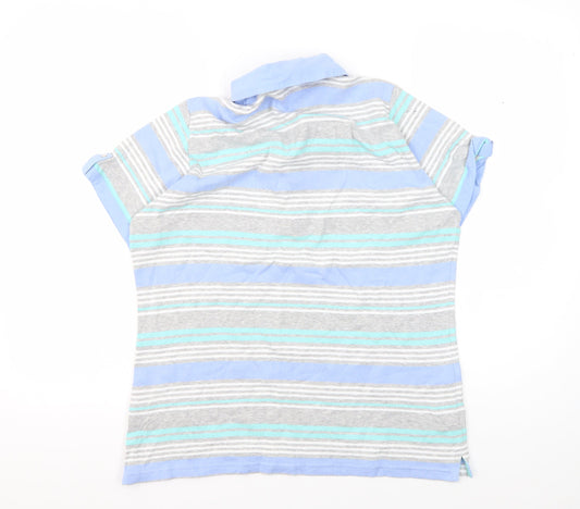 Isle Women's Blue Striped Polo L Short Sleeve Top