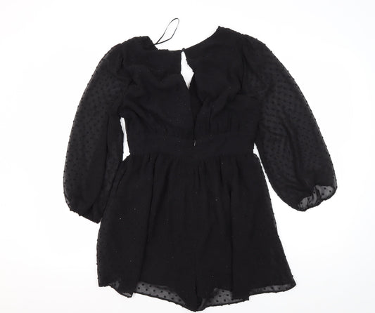 Zara Women's Black Playsuit, Size 8 - Stylish V-Neck Party