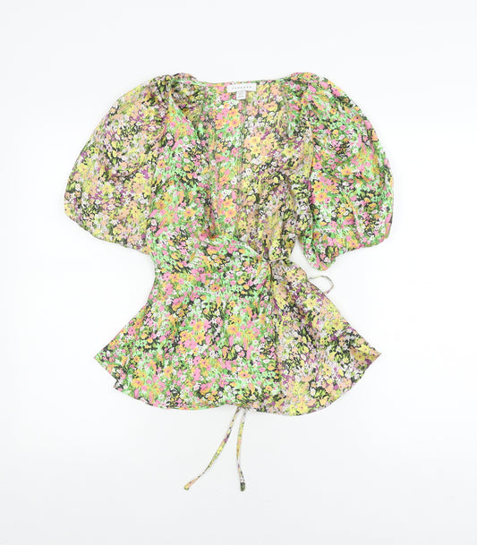 Womens UK Size 8 Topshop Multicoloured Wrap Blouse