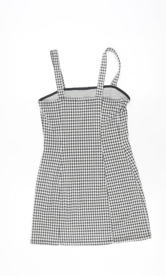 Bershka Women's Black Check Pinafore Dress