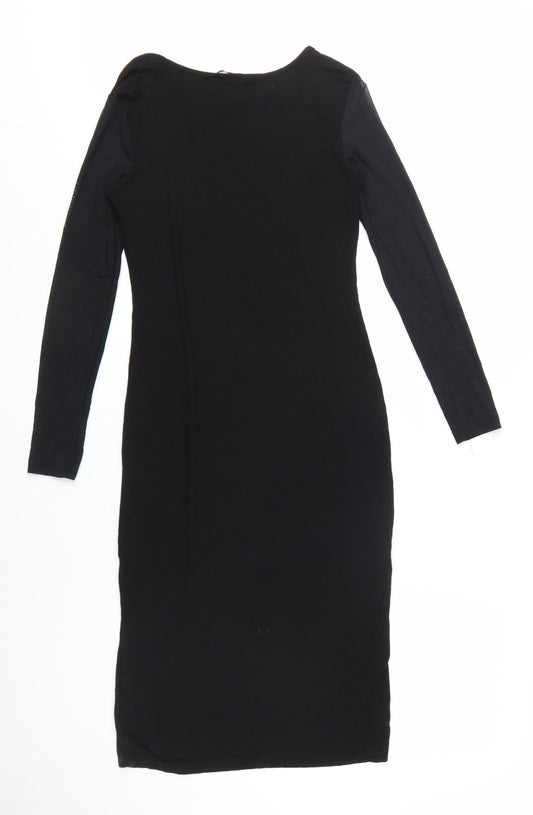 H&M Women's Black Midi Bodycon Dress S