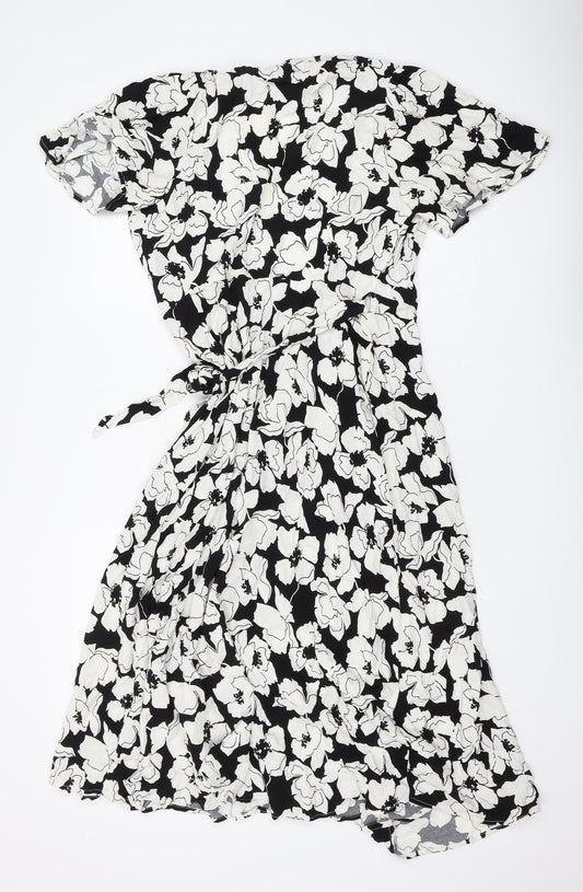 Marks and Spencer Women's Black Floral Wrap Dress Size 8