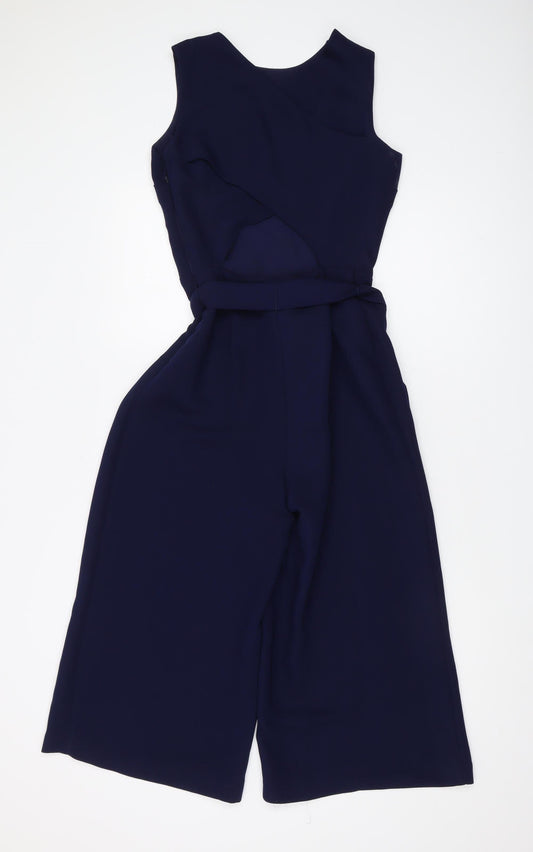 Warehouse Blue Womens Sleeveless Belted Jumpsuit Size 8