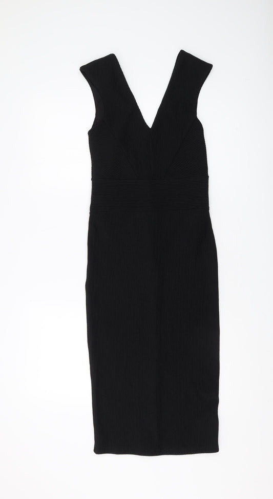 Additional front view of Miss Selfridge Women Black, size 8, Sheath Dress