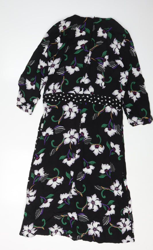 Next Women's Black Floral 3/4 Sleeve Dress