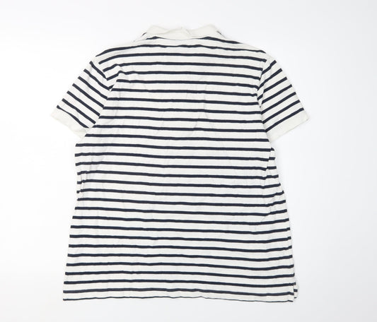 Lands' End Men’s XL White Striped Polo Shirt