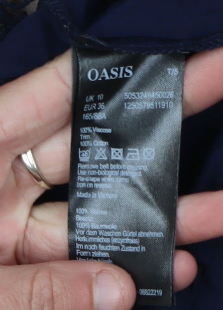 Oasis Women Blue A-Line Dress UK 10 Sleeveless