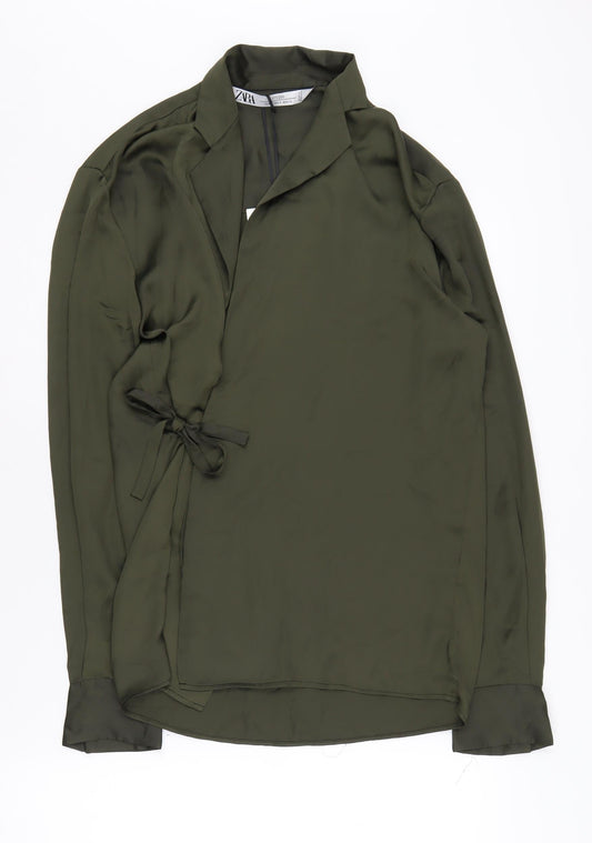 Womens UK Size S Zara Green Wrap Blouse