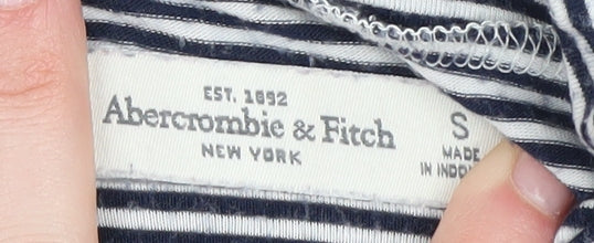 Abercrombie & Fitch Women's Blue Striped Roll Neck Jumper Size S