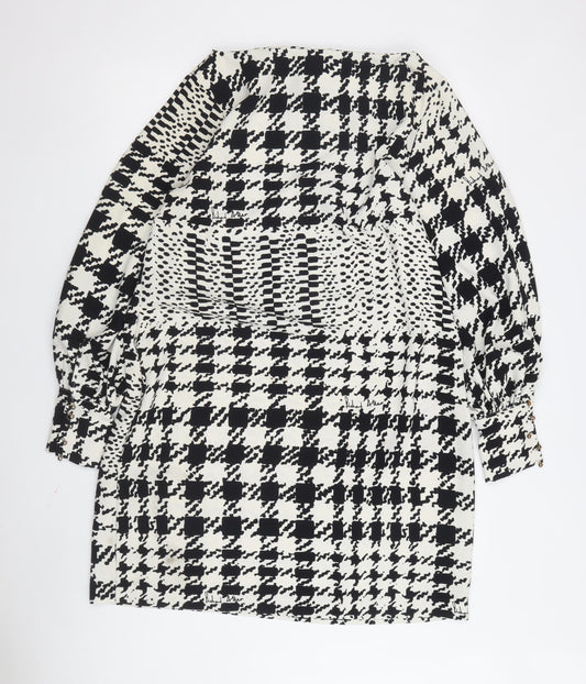 H&M Women's Black Houndstooth A-Line Dress Size 18