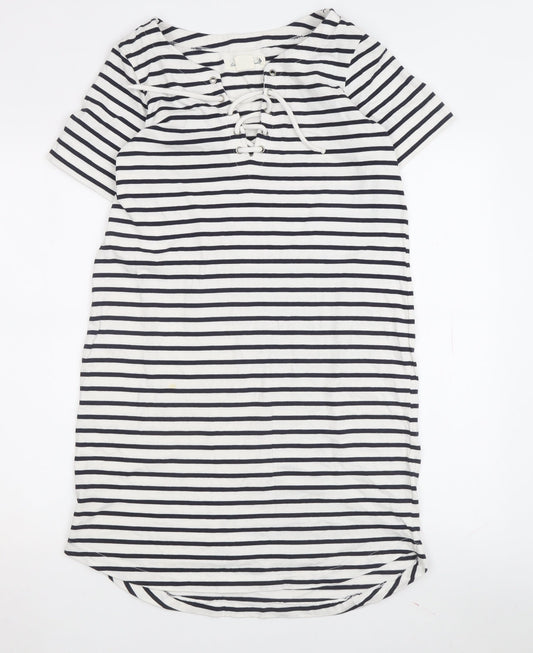 Additional front view of L.O.G.G. Women's White Striped XS T-Shirt Dress