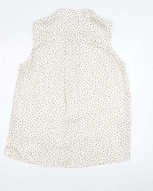 MNG Women’s Ivory Floral Blouse, Size S, High Neck