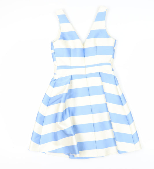 Topshop Women's Blue Striped Fit & Flare Dress