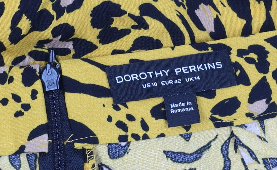Dorothy Perkins Yellow Animal Print Pencil Skirt Size 14