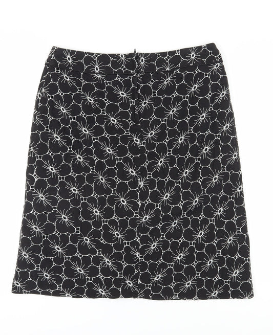 BHS Women's Black Floral Pencil Skirt Size 14 Petite