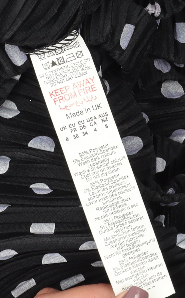 Boohoo Women's Black Wrap Blouse, Size 8, Polka Dot