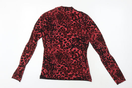 AllSaints Women's Red Animal Print Mock Neck Top