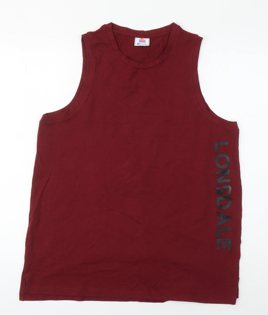 Additional front view of Lonsdale unisex red 2xl tank top gym cotton blend