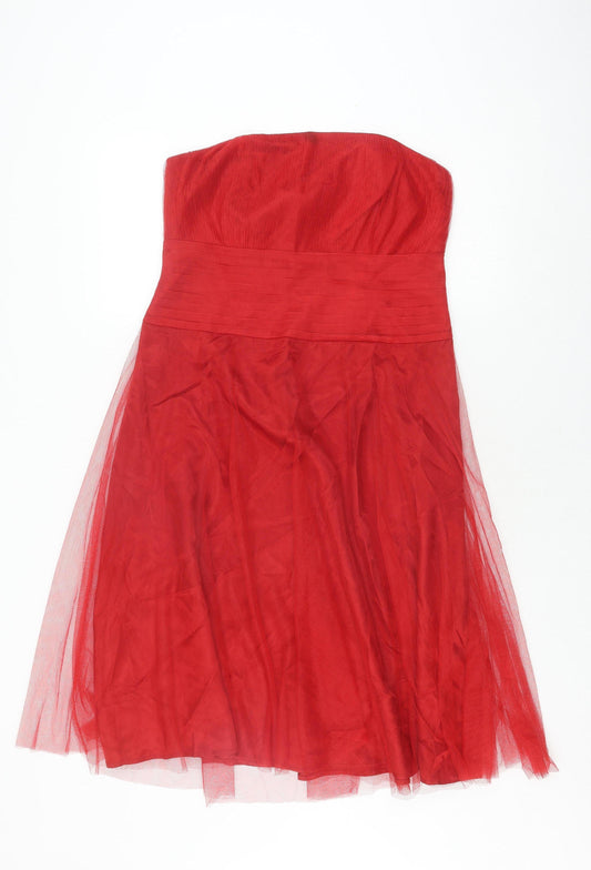 Debenhams Women's Red A-Line Strapless Dress - Size 12