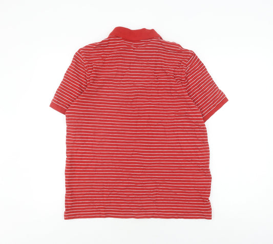 Marks and Spencer Men's Red Striped Polo Shirt L