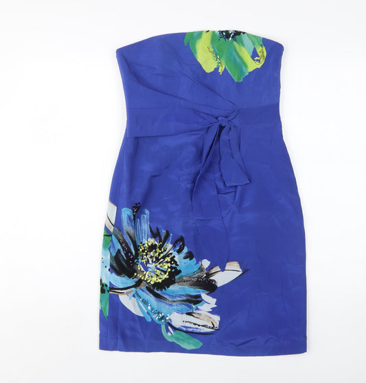 Additional front view of Coast Blue Silk Floral Strapless Sheath Dress 10
