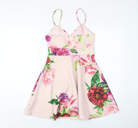 Lipsy Women’s Pink Floral Fit & Flare Dress Size 10