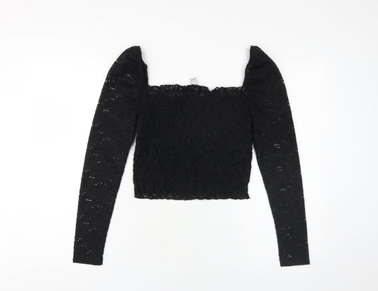 Bershka Women's Black Cropped Lace Blouse S