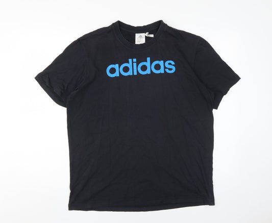 Additional front view of Adidas Men's Black Logo T-Shirt, size L, - Iconic Style!