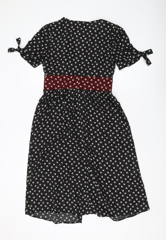 Brave Soul Women's Black Floral V-Neck Midi Dress XS