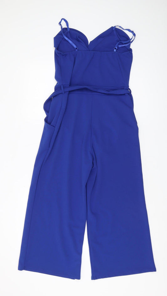 Quiz Women's Blue Jumpsuit, Size 12, Ruffle V-Neck