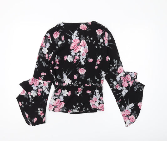 Quiz Women's Black Floral Wrap Blouse Size 6