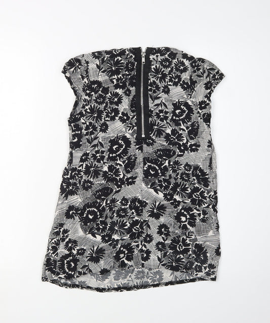 New Look Women's Black Floral Blouse Size 8 Scoop Neck
