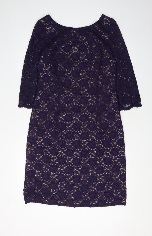 Additional front view of Kaliko Women's Purple Lace Sheath Dress, size 14