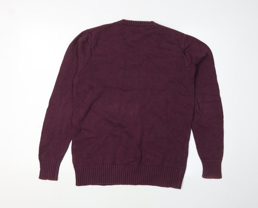 Firetrap Men's Purple Cotton V-Neck Pullover Jumper S