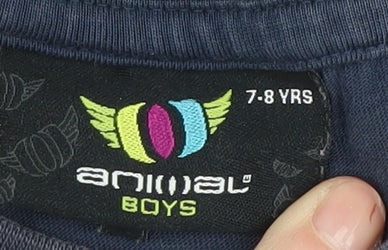 Animal Boys Blue Graphic T-Shirt, 7-8 Years, Casual Style
