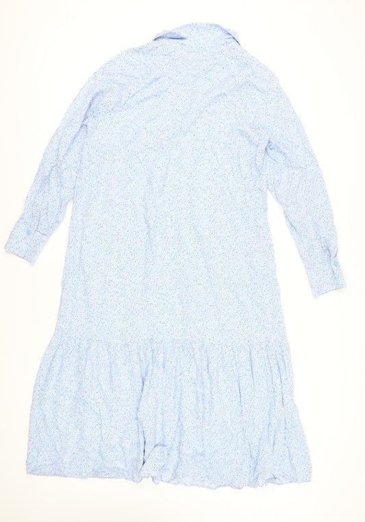 H&M Women's Blue Floral Midi Shirt Dress, M
