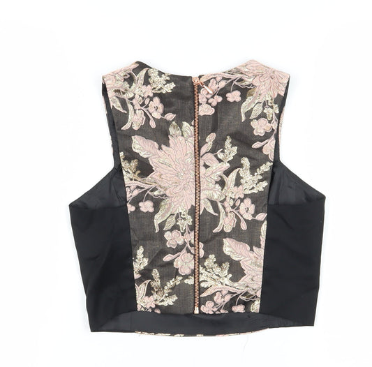 Miss Selfridge Black Floral Cropped Women's Blouse, Size 10