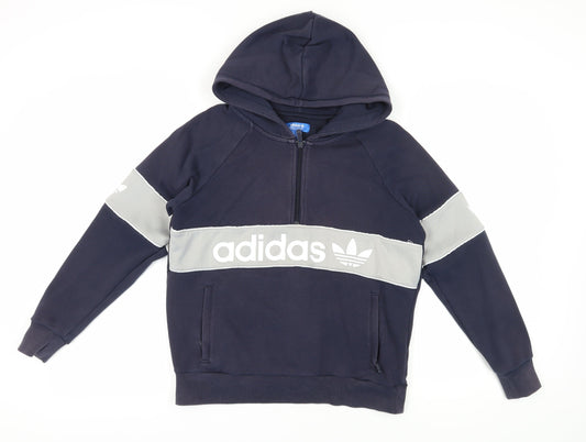 Additional front view of Adidas unisex blue grey hoodie, small, logo style