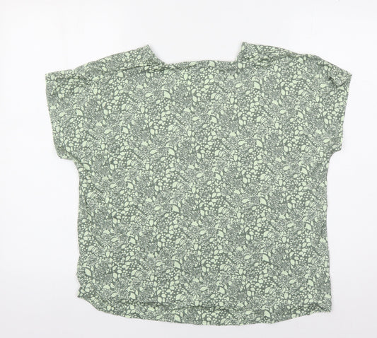 Lands' End Women's Green Floral T-Shirt, Size L, Casual Wear