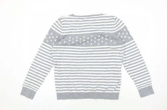 CC Women's Grey Striped Pullover Jumper, L - Casual