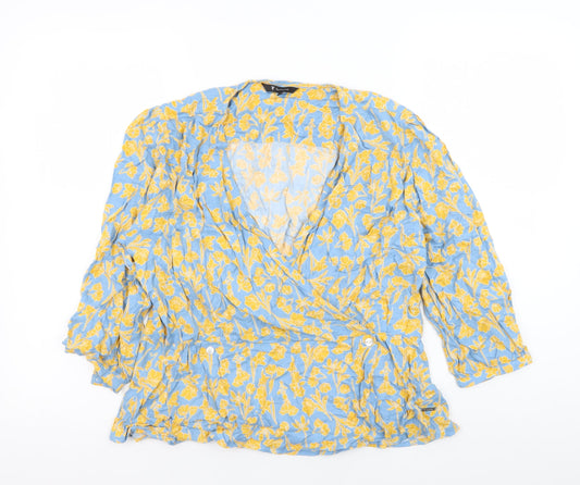 Van Heusen Womens Blue Floral Wrap Blouse Size S