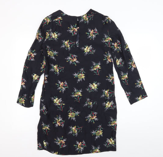 Zara Women's Black Floral Silk Shift Dress Size S