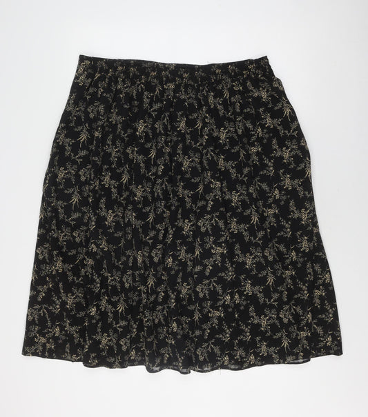 Marks and Spencer Women's Black Floral Long Skirt, Size 20