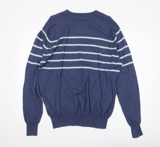 Woolovers Men's Blue Striped Pullover Jumper L