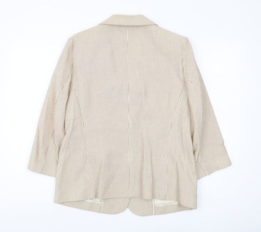Viyella Women's Beige Pinstripe Cotton Blazer Size 12