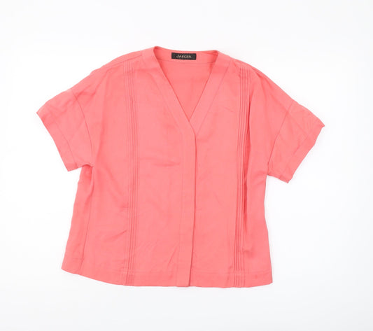 Additional front view of Jaeger Women's Pink V-Neck Short Sleeve Blouse -, size 8