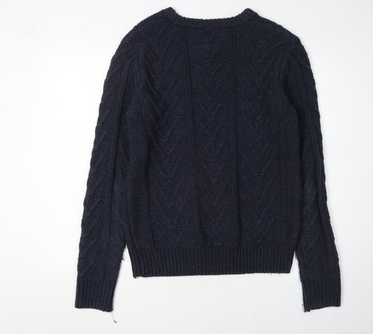 Bellfield Men's Blue Medium Cable-Knit Pullover Jumper
