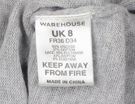 Womens UK Size 8 Warehouse Grey Pullover Jumper